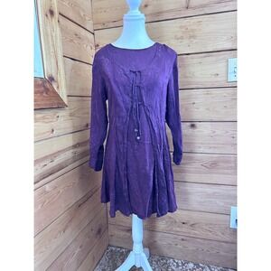 Boho Purple Tie Front Mini Dress Fairy Grunge Cottagecore Festival Tunic MEdium